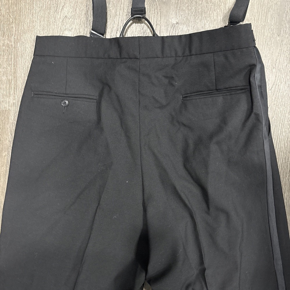 VTG 70s Wool Dress Pants With Suspenders Side Belt Talon Zipper Adjustable 38x31 - Picture 14 of 16